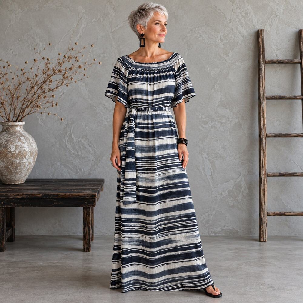 Trina Turk Blue Stripe Maxi Dress Small NWOT